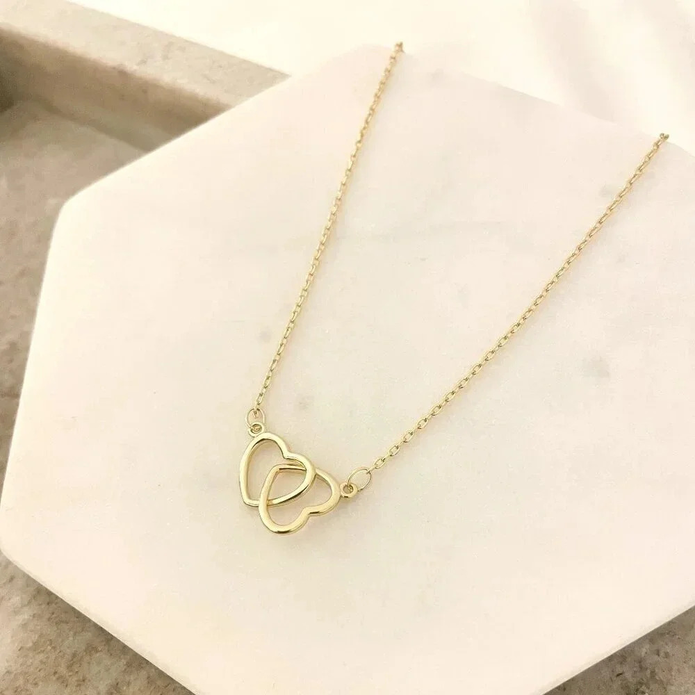 925 Sterling Silver Double Heart Linked Necklace Interlocking Hearts Necklace - Picture 11 of 15